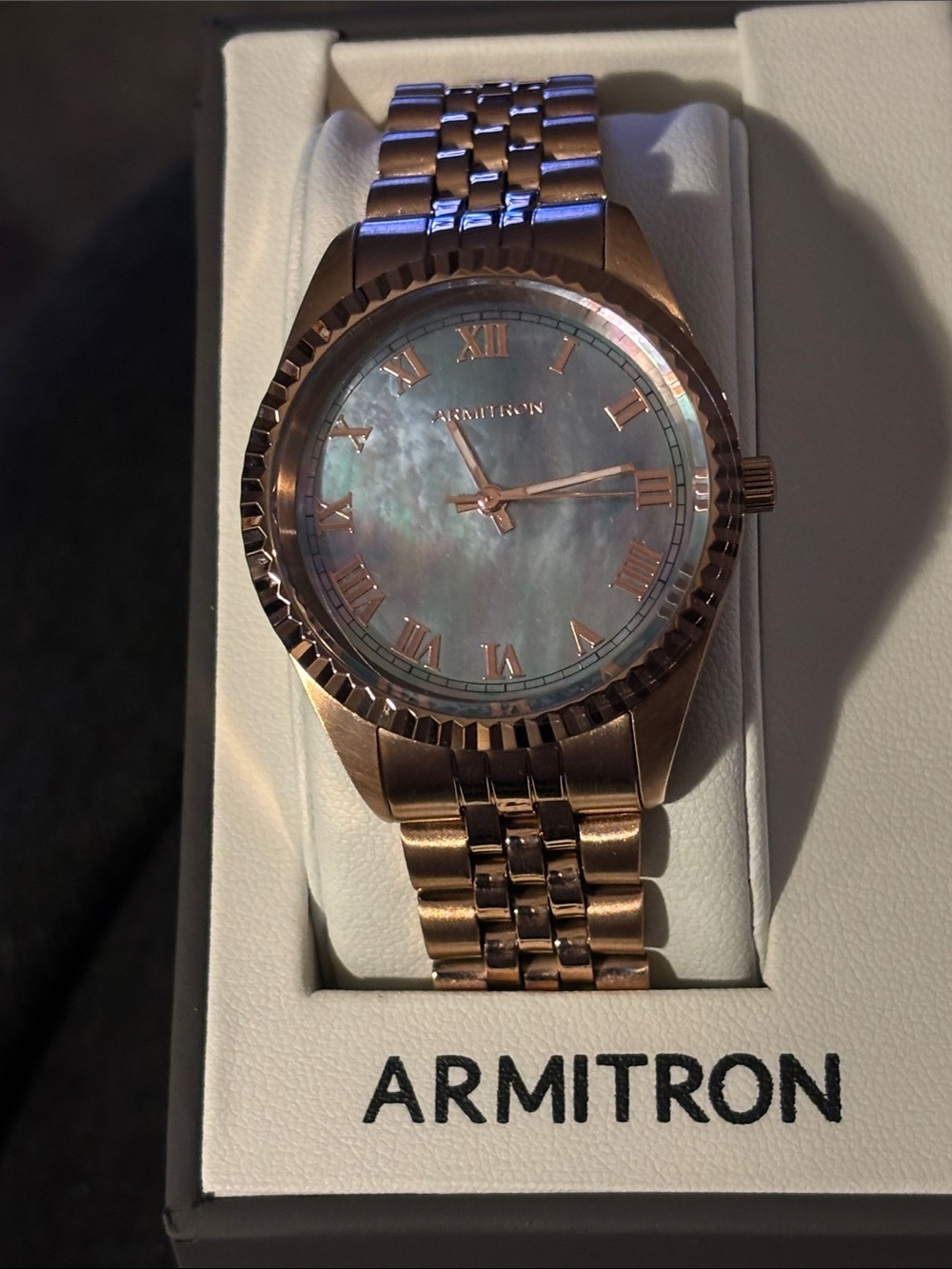 Armitron Rose Gold-Tone Watch with Iridescent Mother-of-Pearl Dial